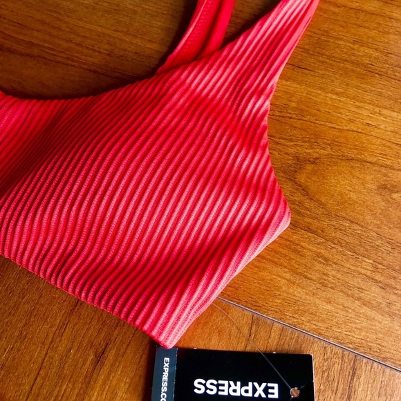 Express Solid Coral Pink Ribbed Sports Bra Top - Picture 8 of 10